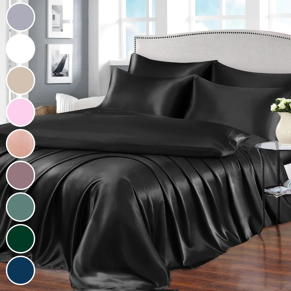 Homiest Satin Sheet Set, King, 7-piece, Black