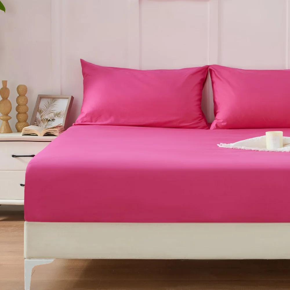 Homiest Cotton Fitted Sheet & Pillowcase Set, Twin XL, Hot Pink