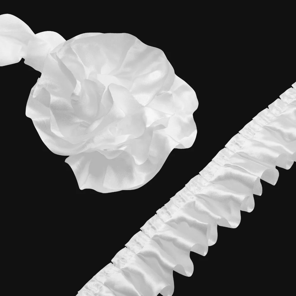 Homiest Ruffle Satin Trim, White