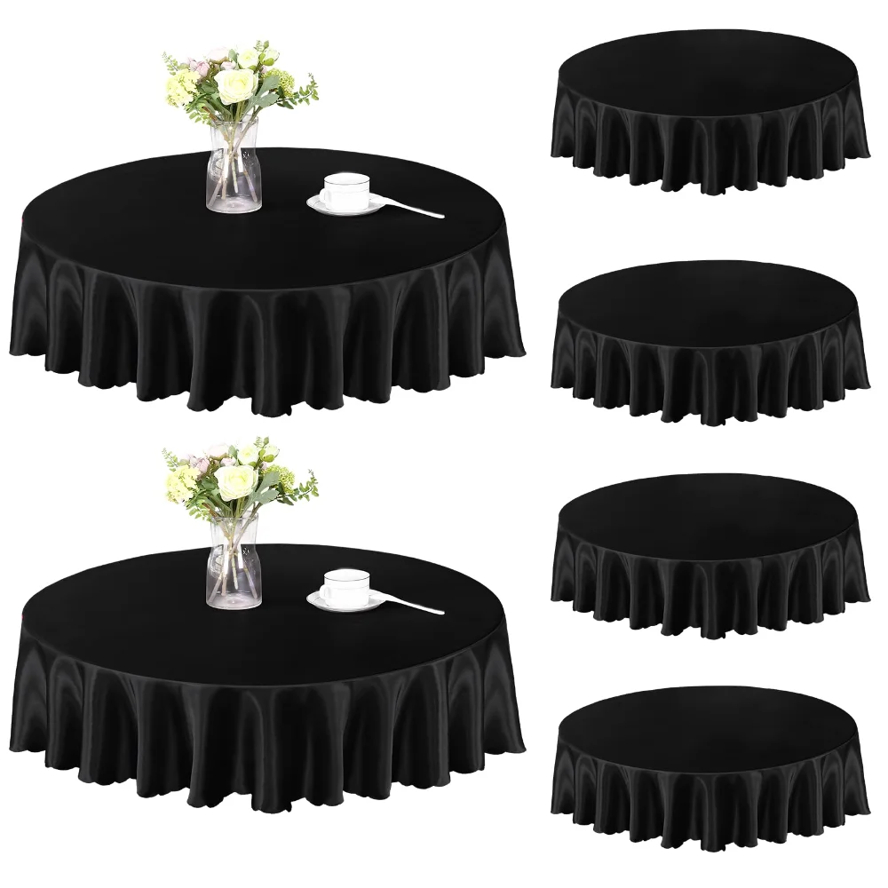 Homiest Satin Round Tablecloth, 60 in round, set of 6, Black