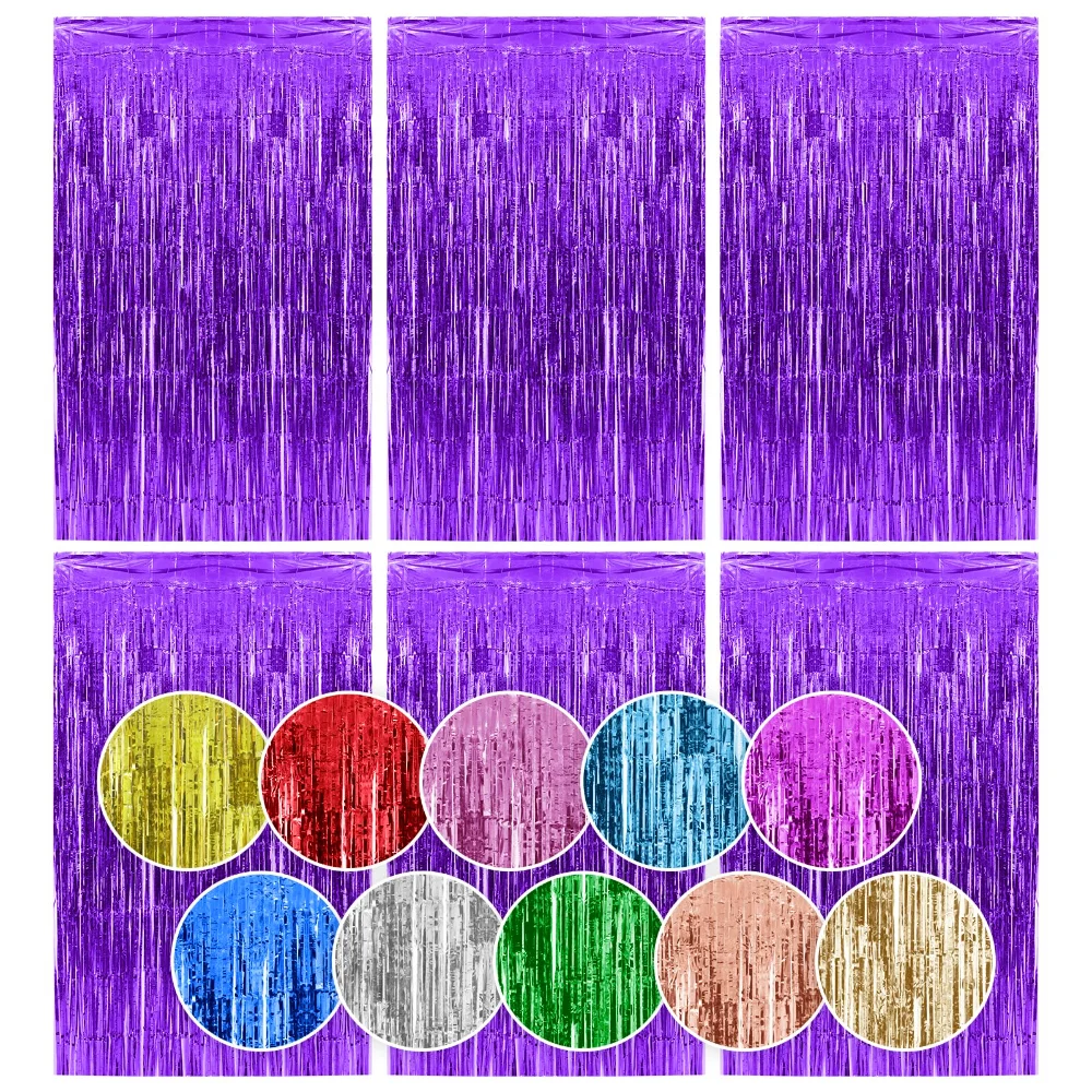 Homiest Tinsel Backdrop Curtains, 3.3x6.6 ft, set of 6, Purple