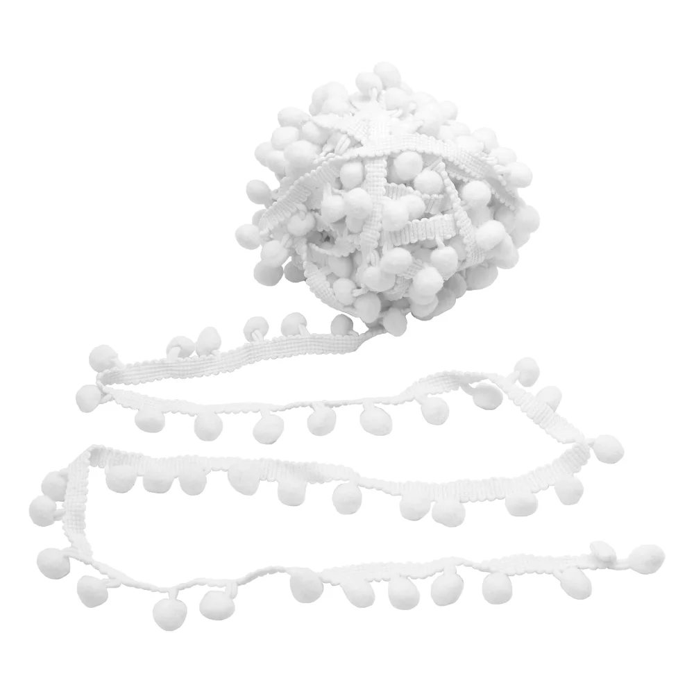 Homiest Pom Pom Trim, 10 yd, 1 in ribbon, 13mm balls, White