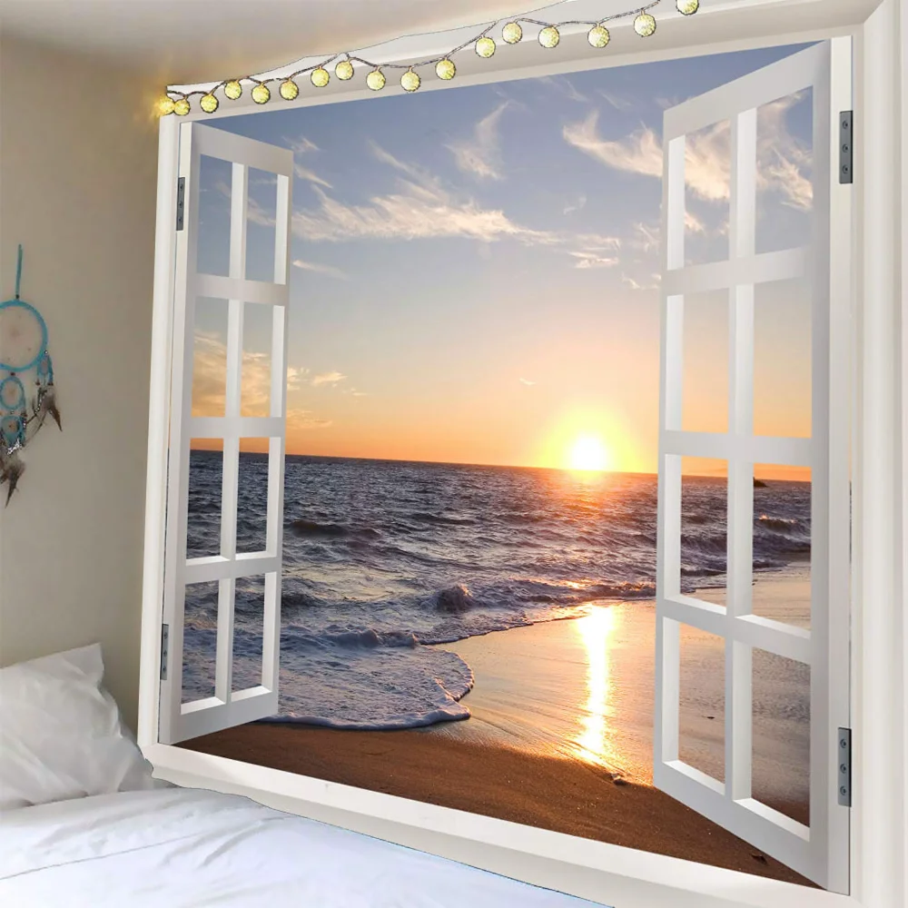 Homiest 3D Ocean Sunset Tapestry, 51x59 in