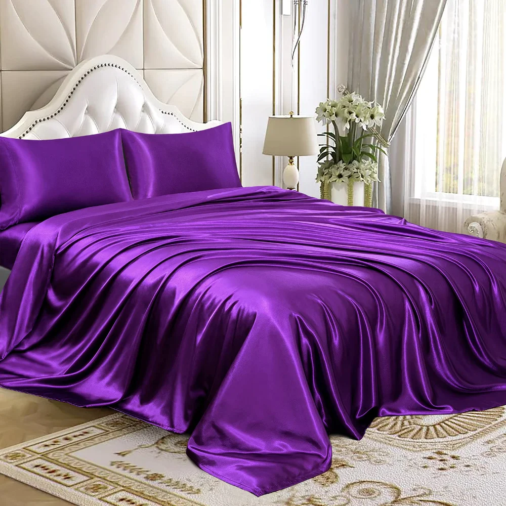 Homiest Deep Pocket Satin Sheet Set, Queen, 4-piece, Purple