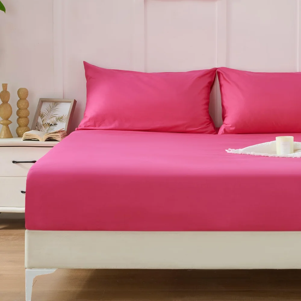 Homiest Cotton Fitted Sheet & Pillowcase Set, Full, Hot Pink