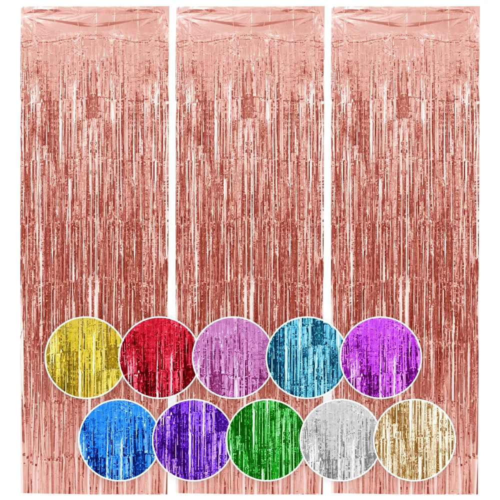 Homiest Tinsel Backdrop Curtains, 3.3x6.6 ft, set of 3, Rose Gold
