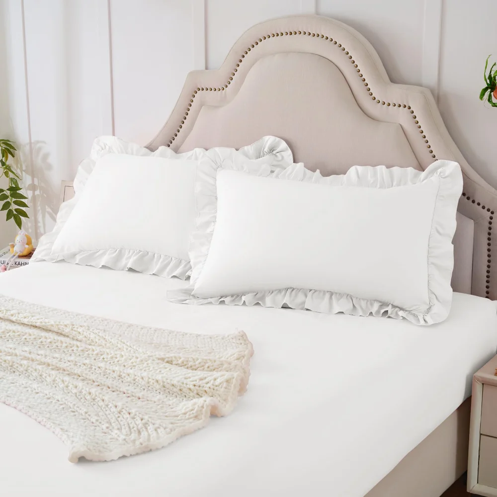 Homiest Ruffle Pillowcase & Fitted Sheet Set, Full, 3-piece, White