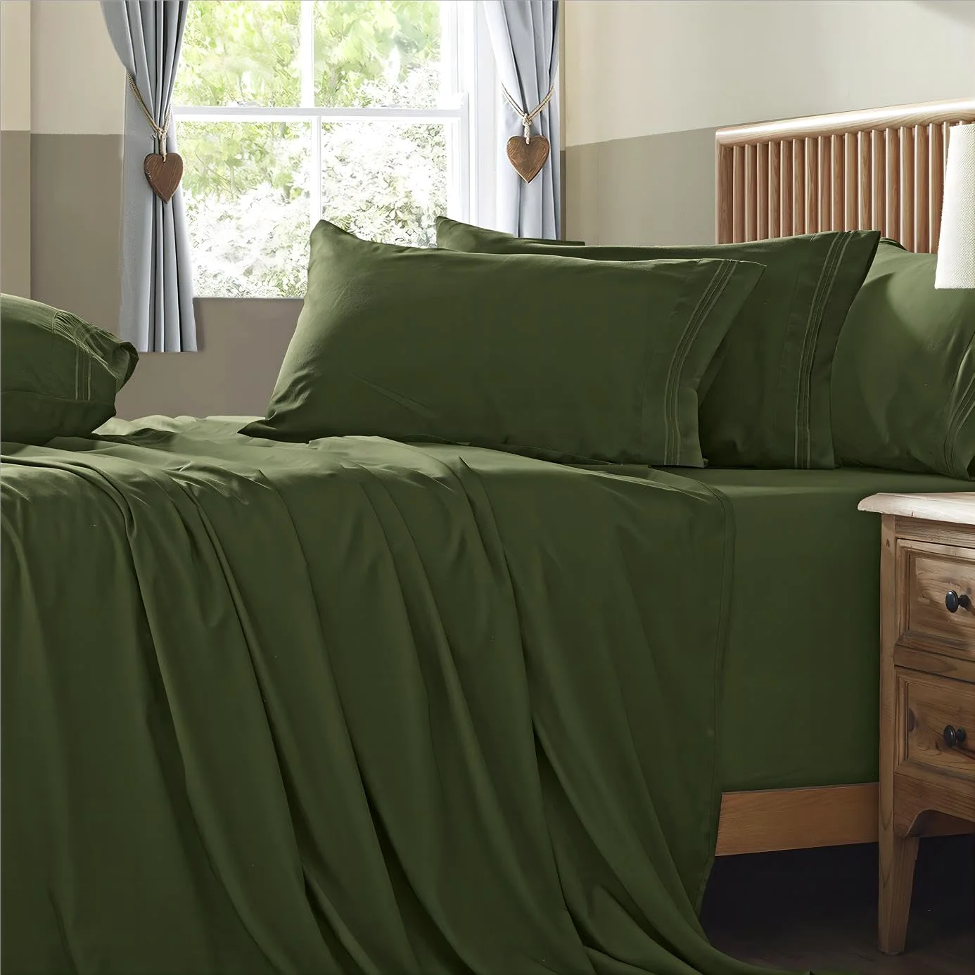 Homiest Extra Deep Pocket Sheet Set, King, 6-piece, Olive Green
